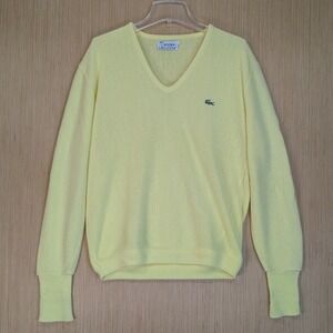 Vintage IZOD Lacoste Yellow V-Neck Sweater Golf Classic Preppy Retro Men's Large